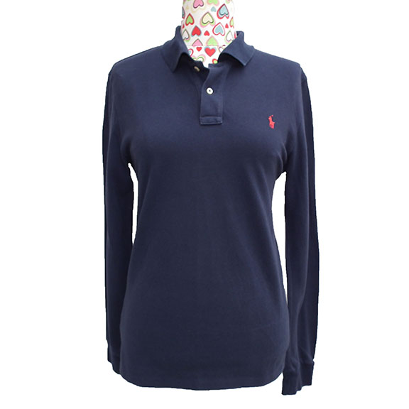 Ladies Ralph Lauren Polo Shirt Long Sleeved Navy Blue Size 18-20 Great ...